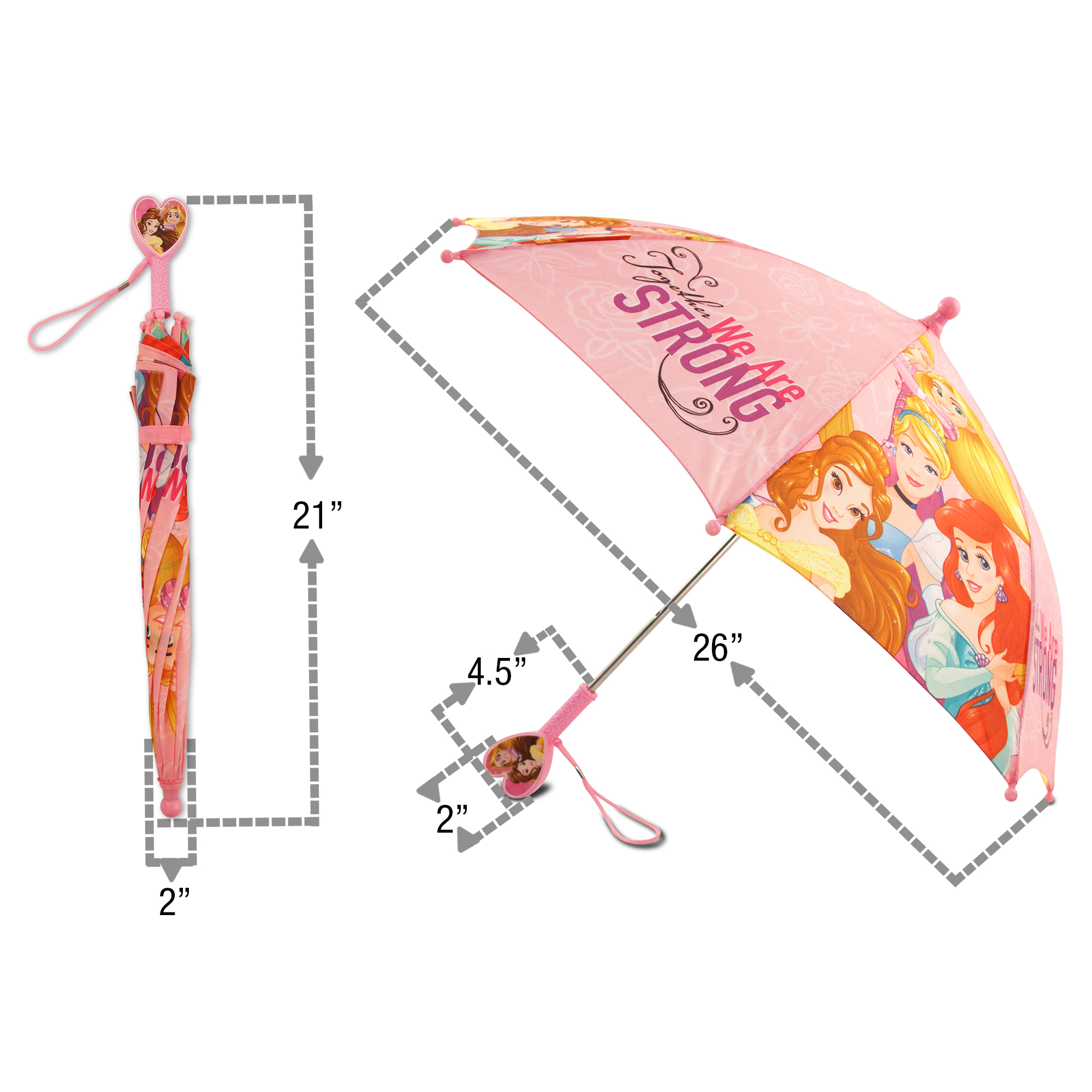 Disney Little Girls Princess Umbrella With Character Handle, Age 2-7