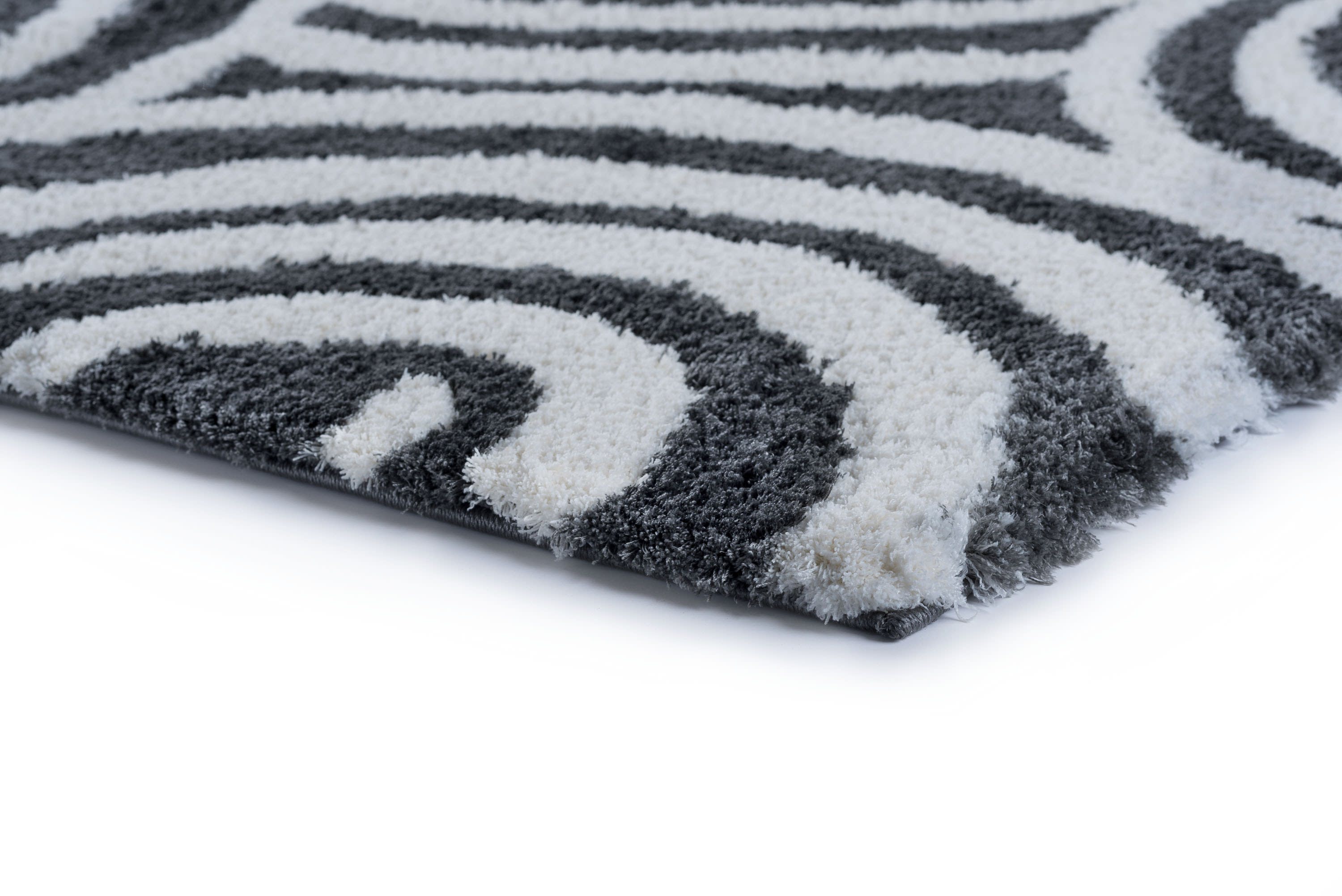 Contemporary 5x8 Area Rug Shag Thick (5'3'' x 7'3'') Geometric Charcoal, Cream Living Room Easy to Clean