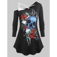thumbnail image 1 of Conjunto Camisola Camiseta Talla Extra Estampado Cráneo y Crisscross Rosegal  Mangas largas de talla grande, 1 of 5