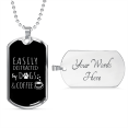 thumbnail image 4 of Distracted by Dogs and Coffee Necklace Stainless Steel or 18k Gold Dog Tag 24" Chain, 4 of 8