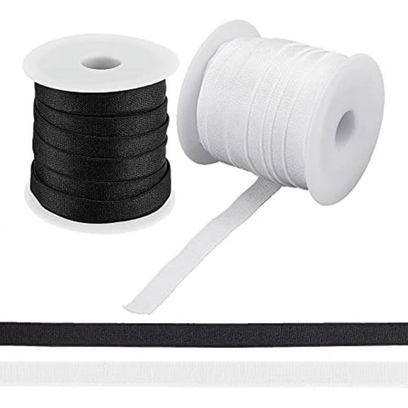 2Rolls Flat Elastic Band 0.39inch White and Black Width Elastic Shoulder Strap Bra Strap Elastic Trim Elastic Cord Roll