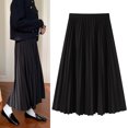 thumbnail image 3 of Quixlent Women Maxi Skirt Elastic High Waist A-Line Long Skirt Solid Color Large Hem Pleated Skirt Work Leisure Skirt Workwear, 3 of 7
