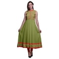 thumbnail image 1 of Bimba Robe Anarkali Aquarelle Vert Olive Col Mandarin Sans Manches Kurtis pour Femmes Imprimé Robe Maxi Petit, 1 of 6