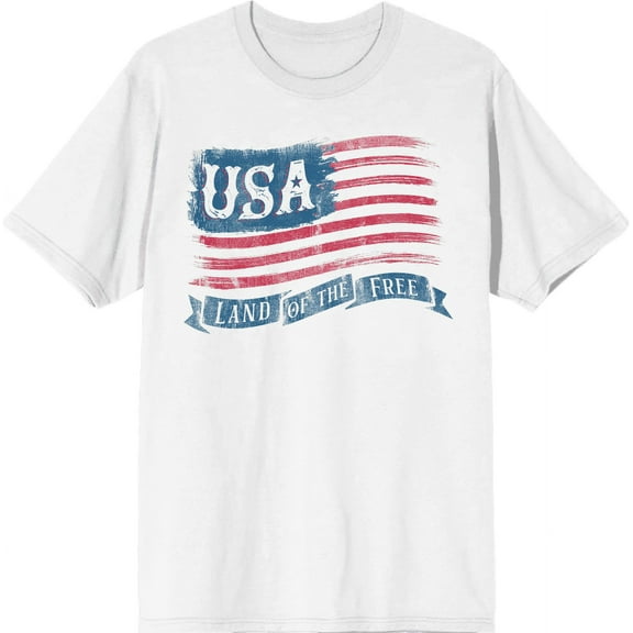 Americana USA Flag Land of the Free Men's White Crew Neck Short Sleeve Tee-Medium