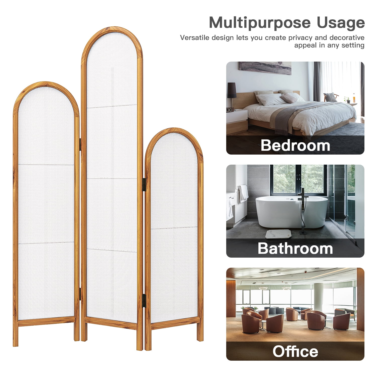 Kadyn 3 Panels Folding Room Divider, Office Indoor Divider Privacy Screen for Living Room, Freestanding Room Divider Screen, White Kadyn 3 Panels Folding Room Divider, Office Indoor Divider Privacy Screen for Living Room, Freestanding Room Divider Screen, White