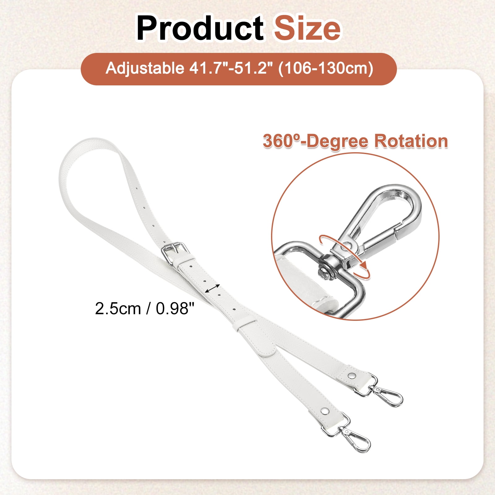 1" Genuine Leather Purse Strap for Bag (White, Silver Buckle)