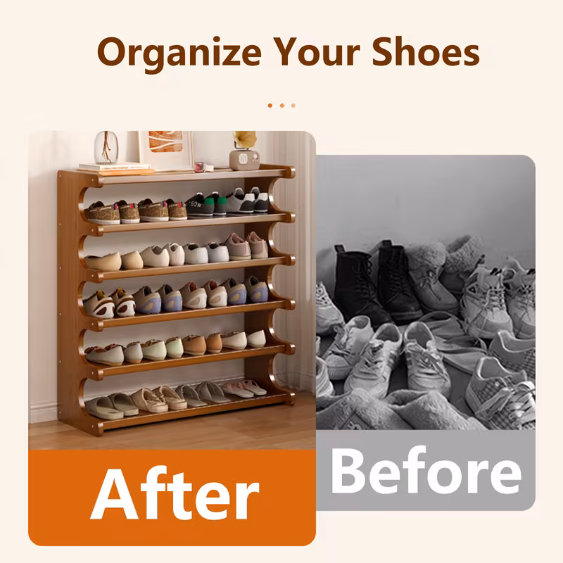 3-Tier Wood Grain Finish Shoe Rack, Easy Assembly Space-Saving Freestanding Storage Shelf, Multi-Layer Organizer for Entryway Closet