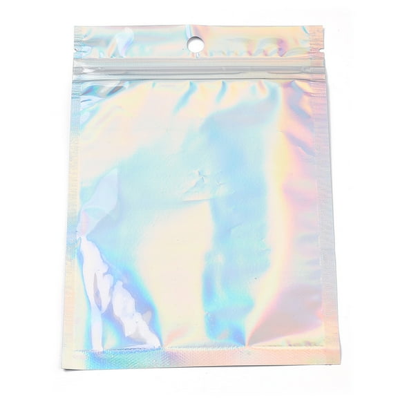 100pcs Rectangle Zip Lock Plastic Glitter Holographic Bags Resealable Bags Clear 16x11cm Hole: 8mm Unilateral Thickness: 2.3 Mil(0.06mm)