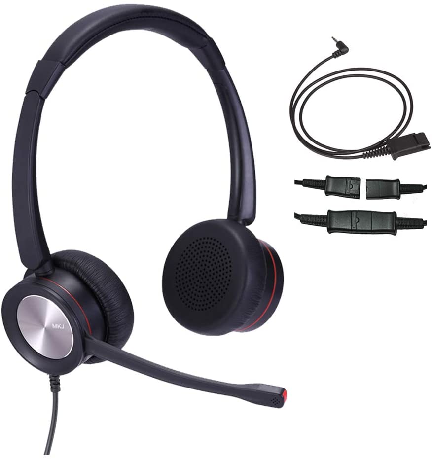 2.5mm Headset with Microphone for Office Landline Phones Dual Ear