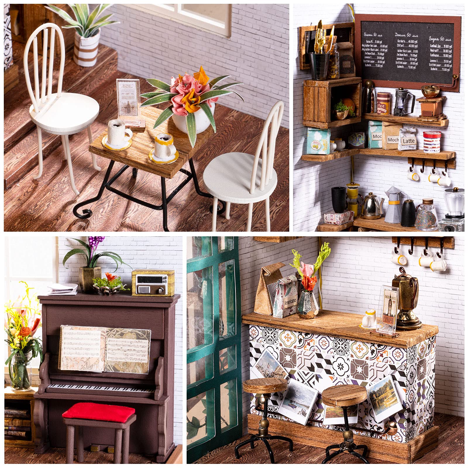 Rolife Simon’s Coffee House DIY Miniature Dollhouse Kit – 1:24 Scale Wooden Furniture Set – Christmas Gift