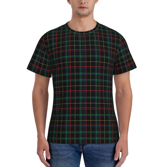 Naloa Buffalo Plaid Dark Green Men's T-Shirt Sport T-shirt Men's Basic Tee Casual Men's Shirt, Round Neck, Short Sleeves - Small