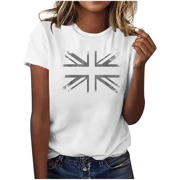 Camisetas de Verano de Manga Corta de las Mujeres Nuevo Suéter de Cuello de Tripulación, Top de Fiesta Impreso Casual para la Primavera