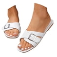 thumbnail image 3 of HNMKIU Women Sandals Fashion Slide Style with Buckle Strap Comfortable Thick Sole Flat Summer Slides for Women Outdoor Casual Wear Beach Shoes White,11, 3 of 5