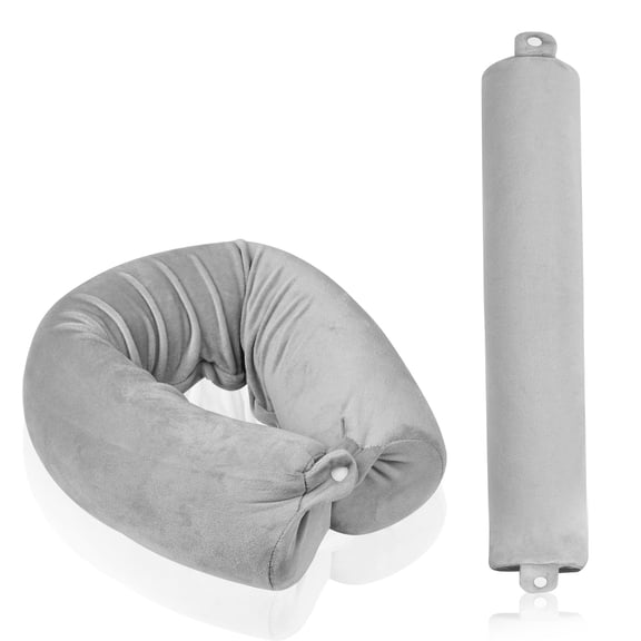 Fosmon Memory Foam Neck Pillow for Travel, Bendable Soft Adjustable Travel Pillow Support Neck and Chin for Airplanes and Car with Washable Cover, Gray