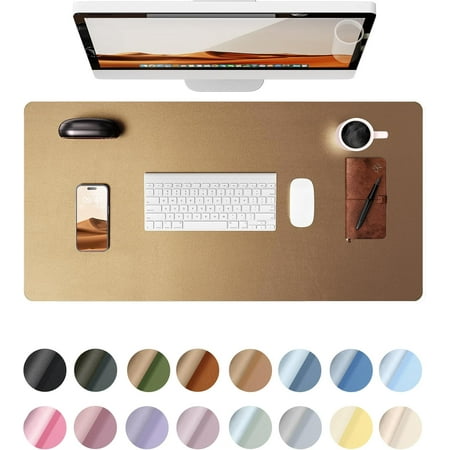 YSAGi Leather Desk Protector – Large Non-Slip PU Leather Office Desk Pad, Waterproof Writing Mat & Mouse Pad (Bronze, 23.6" x 13.8")