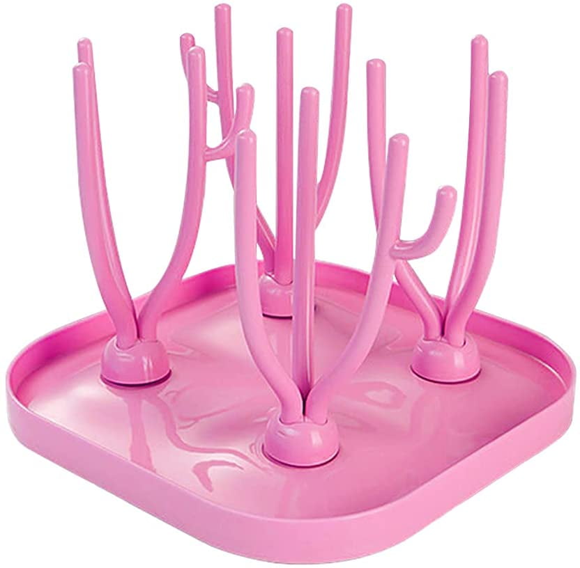 Tree Bottle Dryer, Speyang Collapsible Bottle Dryer, Baby Bottle Drainer, Foldable Baby Bottle Tree, Bottle Drying Rack, Tree Bottle Dryer (Pink)
