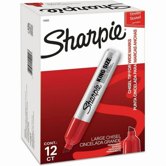 Sharpie, SAN15002, King-Size Permanent Markers, 12 / Dozen, Red Ink, Silver Barrel