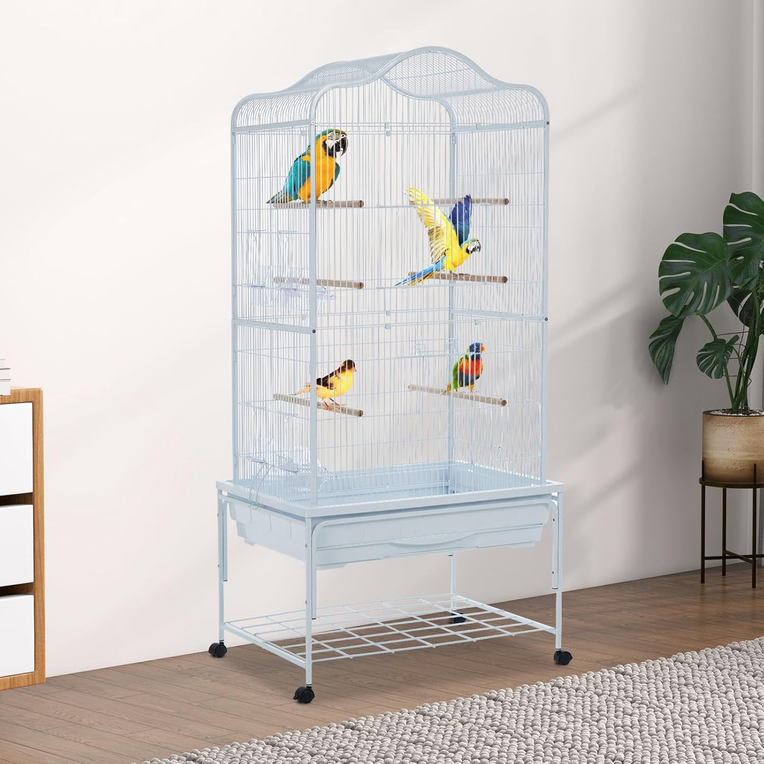 Huisuilinss Bird Cage,Wrought Iron Standing Flight Bird Cage With Rolling Stand And Slide Out Tray,Parakeet Cage,Parrot Playstand For Large/Small Parrots Macaw Cockatiels Canary Finch Pigeons
