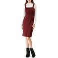 thumbnail image 3 of INSPIRE CHIC Women's Button Decor Bow Tie Waist Suspender Overall Jumper Dress XS Burgundy, 3 of 8
