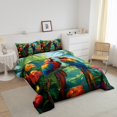 thumbnail image 3 of Erosebridal Ensemble de Couette Pleine Drôle Perroquet, Couette en Duvet Plante de Jungle, Décor Floral Rouge, Réversible 3 Pcs, 3 of 7