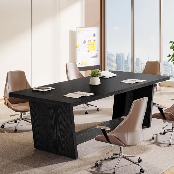 Finmind 8FT Conference Table for 10 People, Large Wooden Meeting Table with Strong Metal Frame for Office