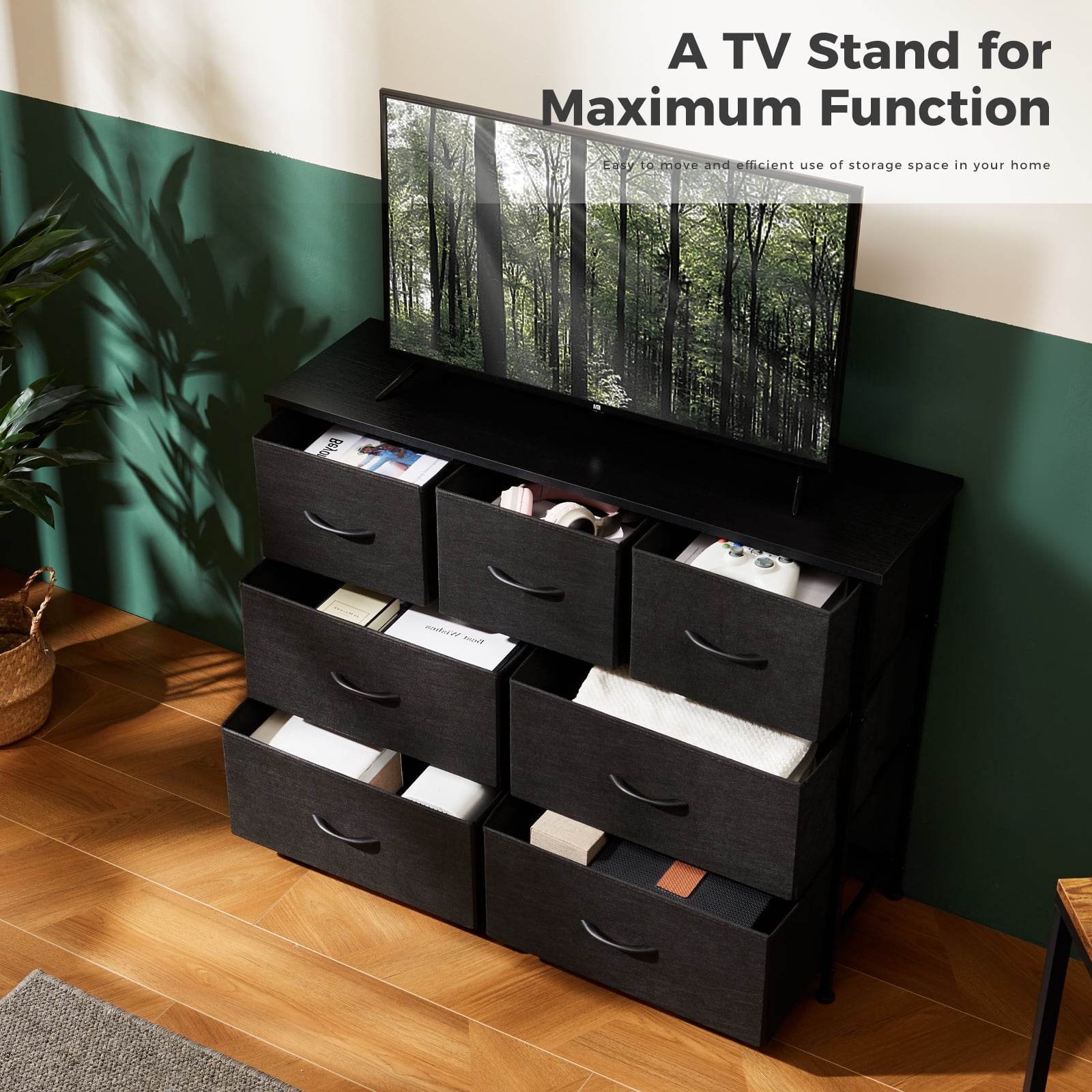 Aukfa 7 Drawer Dresser,Tall Fabric Dresser & Chest of Drawers for Bedroom,Metal Frame,Black