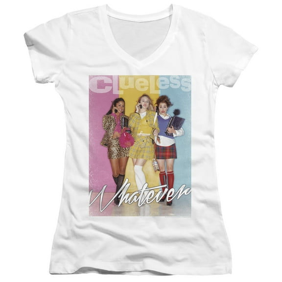 Clueless Whatever Junior Women's V-Neck T-Shirt White
