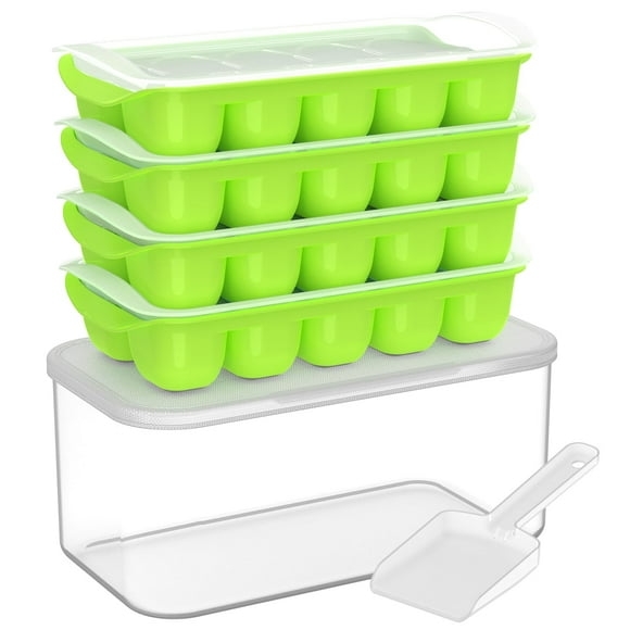 Bandeja para cubitos de hielo DOQAUS con tapa y papelera, paquete de 4 unidades de silicona