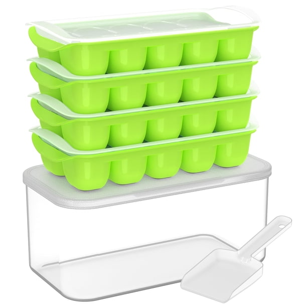 Bandeja para cubitos de hielo DOQAUS con tapa y papelera, paquete de 4 unidades de silicona
