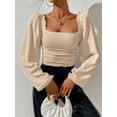 thumbnail image 2 of Women'S Square Neck Long Sleeve Crop Tops Puff Sleeve Ruched Blouse  M, 2 of 8