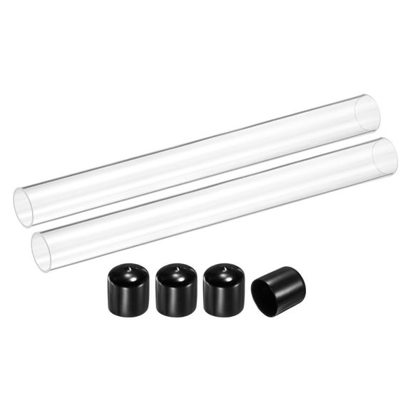 Uxcell 2 Pack Clear Rigid Acrylic Pipe, 26mm(1.02") ID x 30mm(1.18") OD 12" Round Polycarbonate Tube Plastic Tubing with Rubber Caps for Plumbing, Lighting, Aquarium, DIY Projects