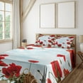 thumbnail image 2 of Poppy Flower Sheet Set, Tilt Shot Photo of Meadows and Herbs with Sky, Fitted and Flat Sheet with Pillowcases Bedding Accent 4 Piece Set, Queen, Vermilion Pale Blue, by Ambesonne, 2 of 7