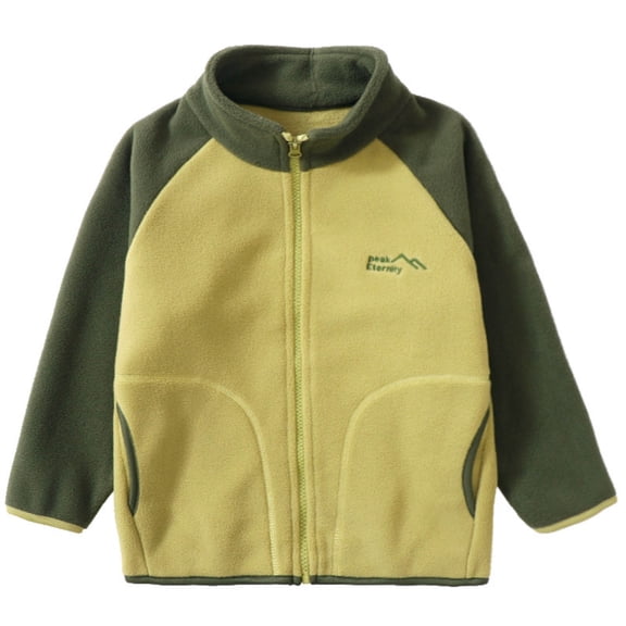 Piuwrlz Girls Plush Jackets Kids Winter Fleece Outerwear Lightweight Pocket Tops Stand-Up Collar Zipper for Girl Jacket Green Size 5 Years