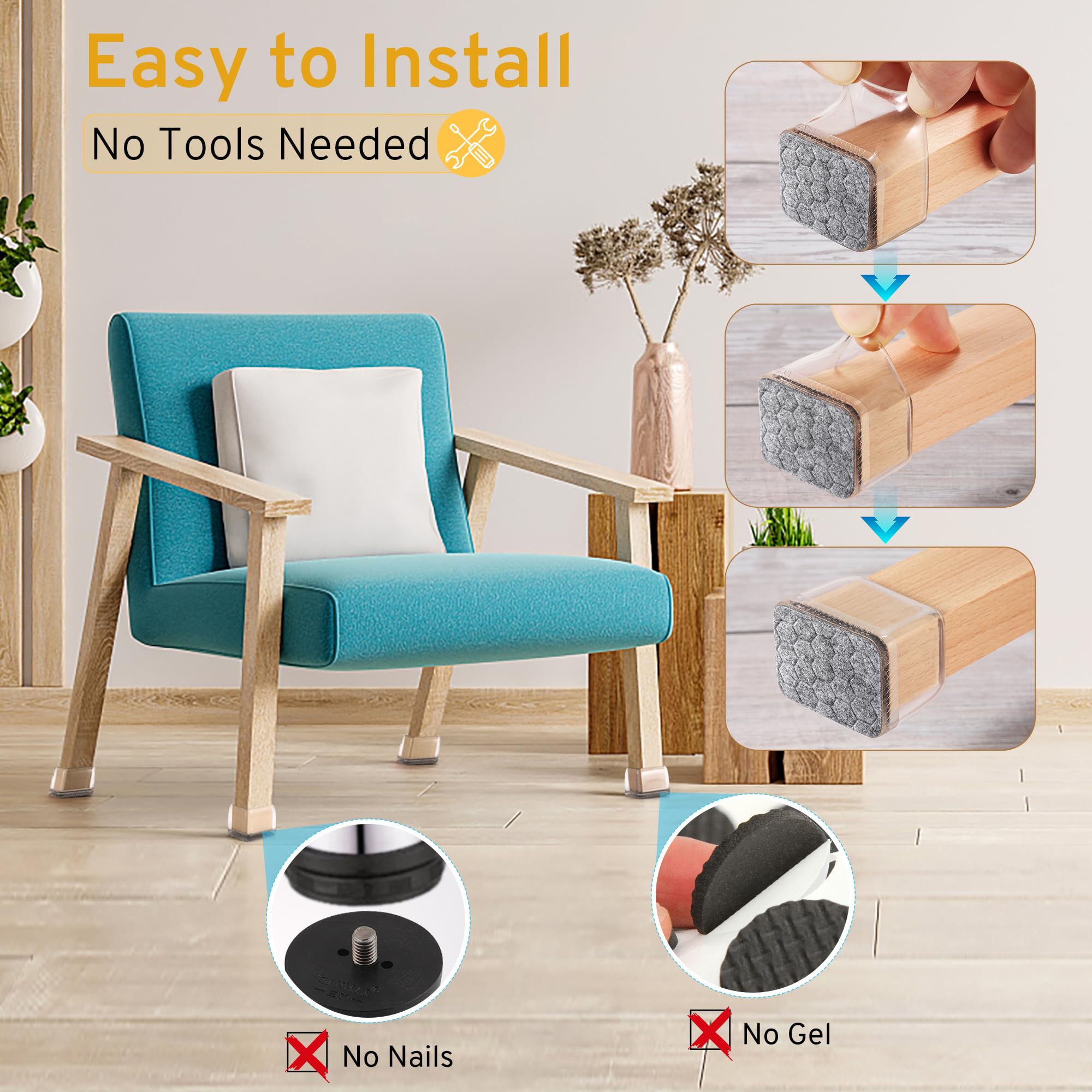 24 pcs Rectangular Chair Leg Floor Protectors, Furniture Sliders, Non-Slip Felt Furniture Pads for Hardwood Floors, Silicone Cap Covers to Protect Floors,(3-4cm in length and 2-3cm in width)