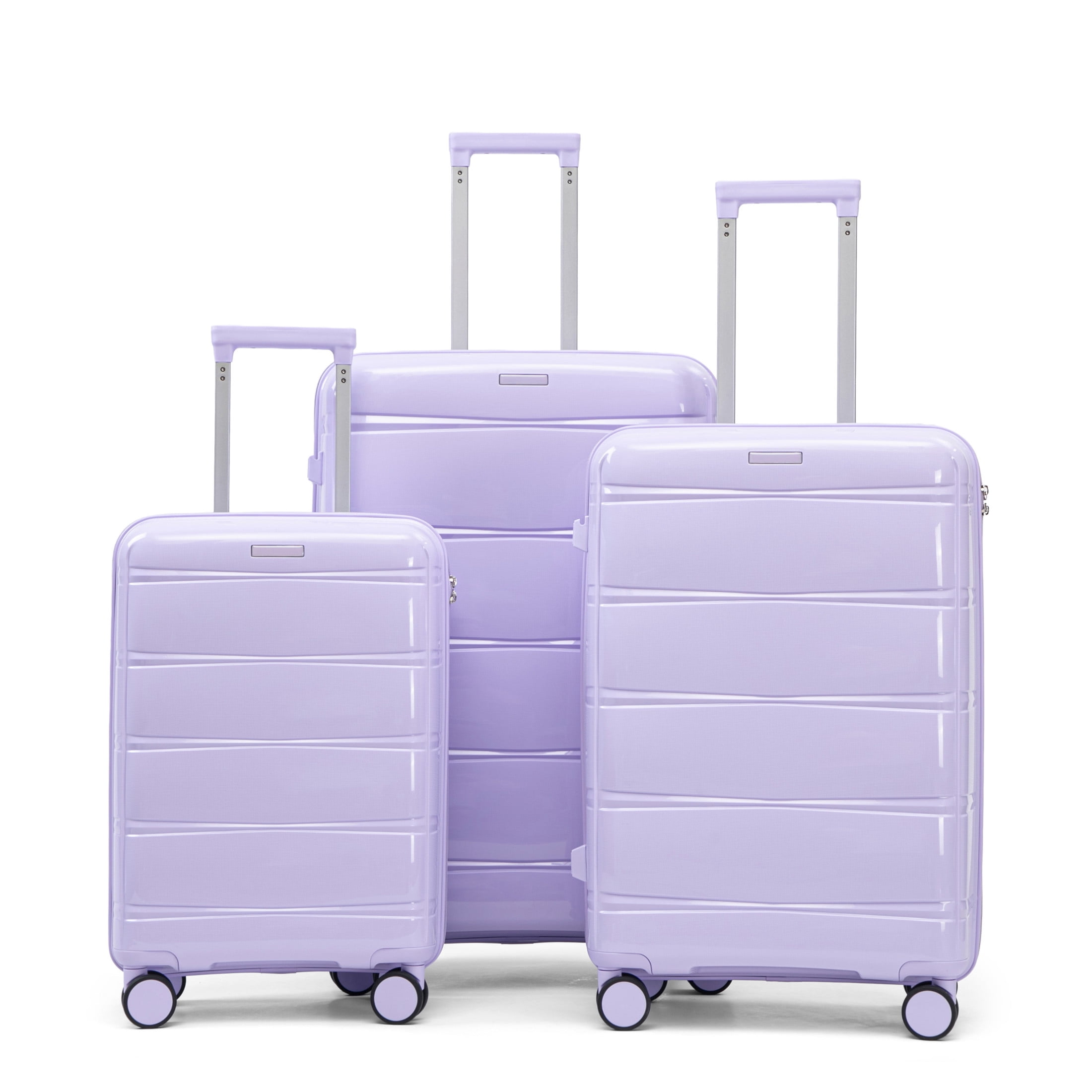 GDF Studio 3-Piece 20"/24"/28" PP Hardshell Travel Luggage Set with Spinner Wheels & Combination Lock, Purple