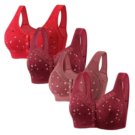 Fznquz 4 Pack Plus Size Womens Bra Push Up No Wire Front Closure Breathable Bralettes Red Ladies Bras