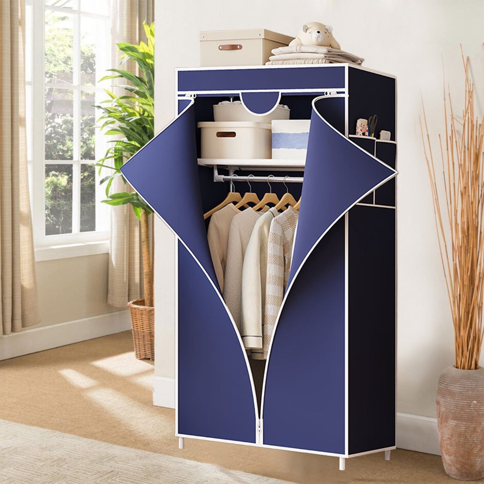 Freestanding Closet Organizer | Portable Wardrobe Storage Cabinet with Non-Woven Cover | 57.48X22.44X17.32In for Bedroom, Clothes, Shoes & Bags
