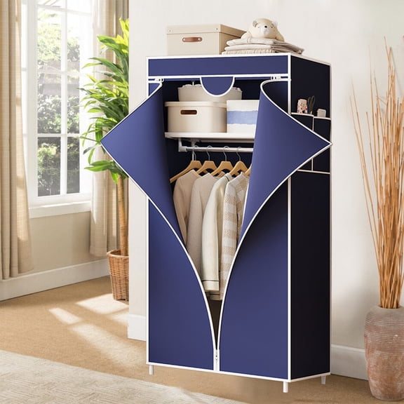 Hyknon Blue Wardrobe Closet Portable Large Capacity Closet Organizers and Storage Plastic Simple Closet with Zipper for Hanging Clothes Bedroom