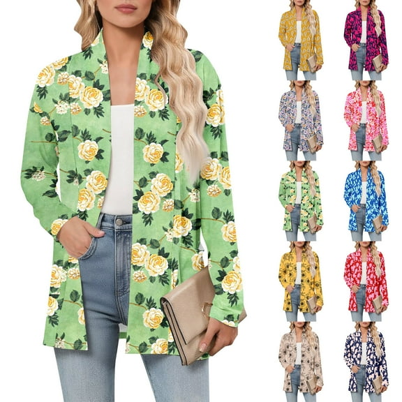 GXIPO Womens Open Front Long Sleeve with Pockets Cardigans Casual Loose Lightweight Cardigan Floral Pink XL
