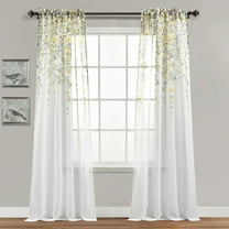 Lush Decor Weeping Flower Sheer Rod Pocket Window Panel, 84" x 38"   2" Header, Yellow/Gray, Pair