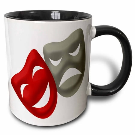 

3dRose One Gray Drama Mask and One Red Drama Mask - Two Tone Black Mug 11-ounce