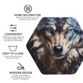 thumbnail image 3 of Yiaed Vintage Blue Floral Wolf Print Leather Coasters for Drinks - Cup Coasters Coffee Table Kitchen Table Bar, Home & Office Gifts Handmade Drink Coasters-Hexagon, 3 of 6
