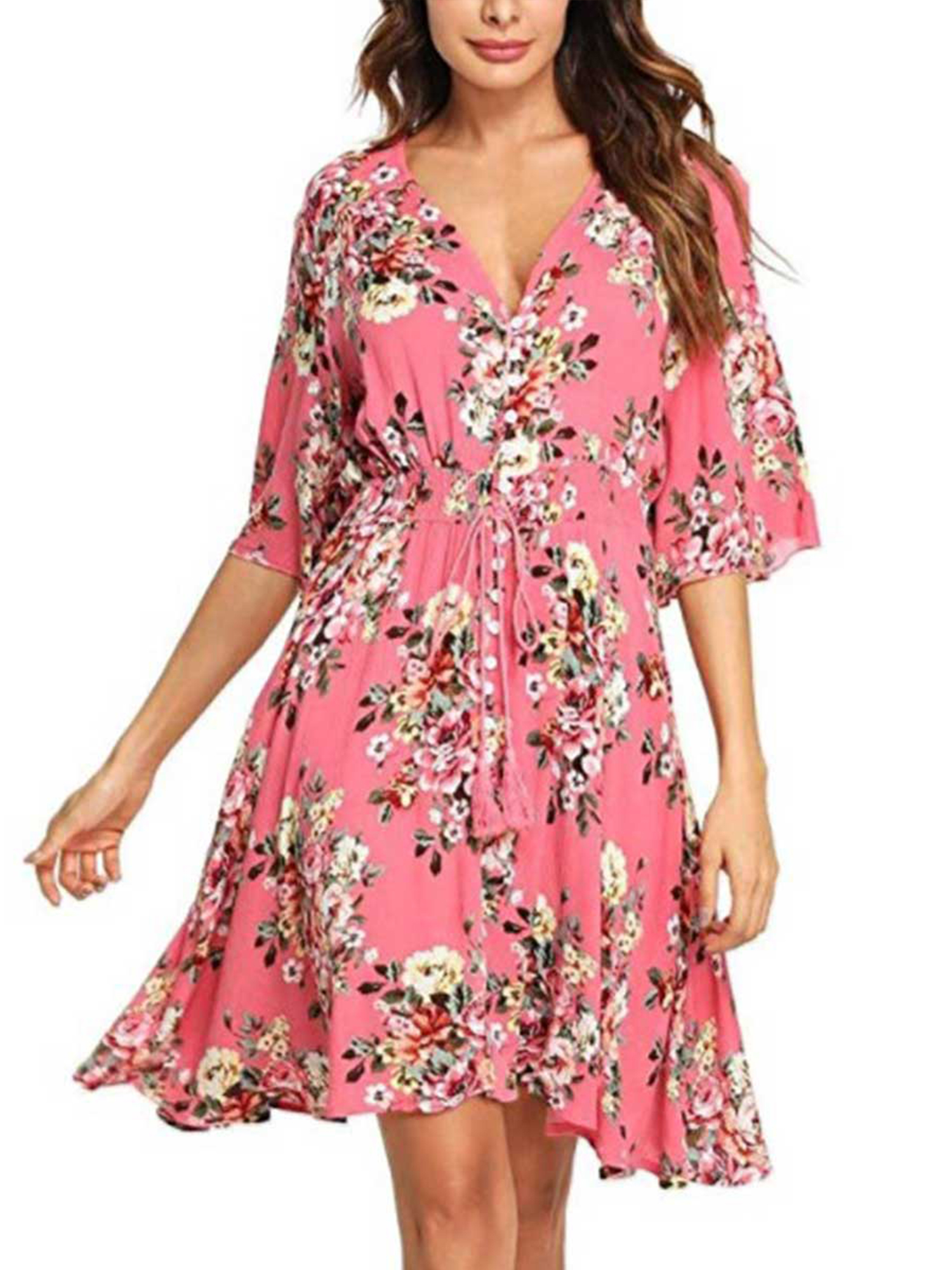 printed high waist and large swing evening dress