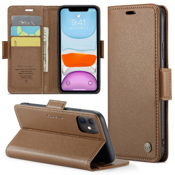 Funda tipo cartera iPhone 11 con cierre magnético, RFID, tarjetero, soporte, carga inalámbrica