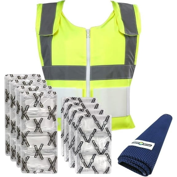 Glacier Tek High Visibility Safety Cooling Vest, 8 Cold Packs, Stays a cool  59ºF for  to 2.5 Hours, recharges in 30 minutes