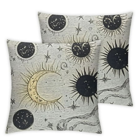 

Ello0ord Bohemian Throw Pillow Cushion Case Astrology and Occult Themed Monochrome Motifs Hands Eyes Moon Sun and Star Modern Accent Double-Sided Digital Printing 18x18in