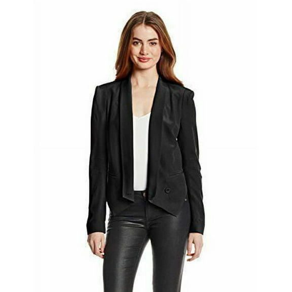 REBECCA MINKOFF Women's Black Becky Silk Crepe Jacket Size Large