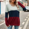 thumbnail image 6 of Spring Tops for Women 2025 Viikei Womens Tops Trendy,Women's Color Matching Sweater with Hollowed Out Long Sleeved Low Round Neck Loose Top T-shirt Red M, 6 of 7