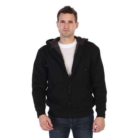 gioberti Men Heavyweight Sherpa Lined Fleece Hoodie Jacket, Black