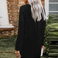 thumbnail image 3 of WTOBBY Women's Casual Solid Color Top with Round Neck and Pocket Detail, Mid-Length Long Sleeve Design for Versatile Wear, Great for Everyday Outfits,Black S, 3 of 5